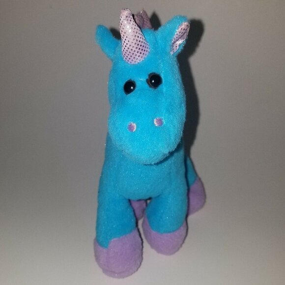 Blue Purple Unicorn Plush 8" Stuffed Animal Toy Lovey Silver Polka Dots - Picture 4 of 12